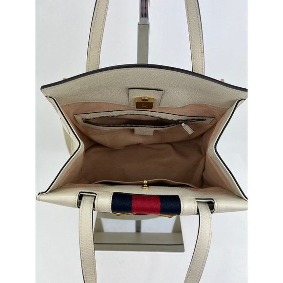 GUCCI Linea Medium Totem Web Stripped Yellow Butterfly Top Handle Bag - Picture 11 of 12